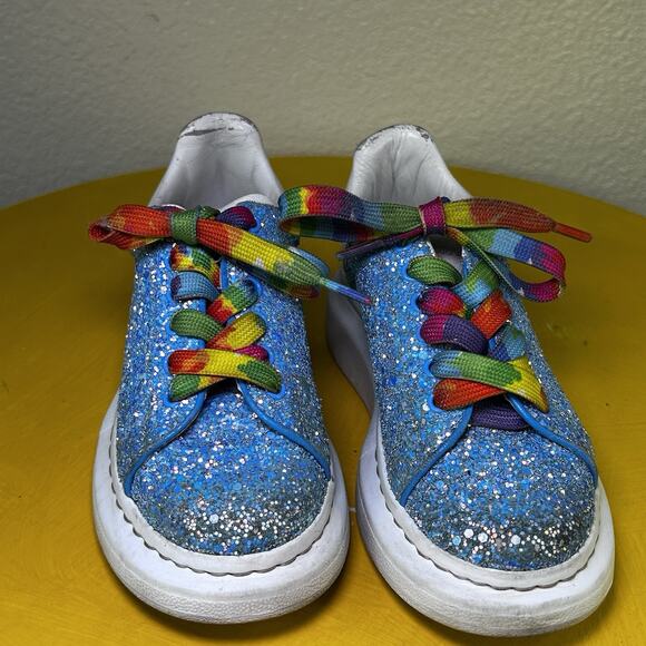 Alexander McQueen Kids Sneaker Blue Glitter Shoe 27 D - Picture 6 of 16